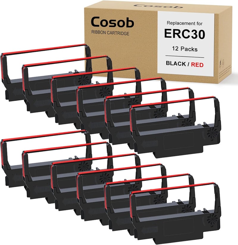 COSOB Store 12 عبوة شريط ERC30 الأسود والأحمر متوافق مع طابعة Epson TM-U220 M188B ERC30 ERC34 ERC38 NK506 - Image 1